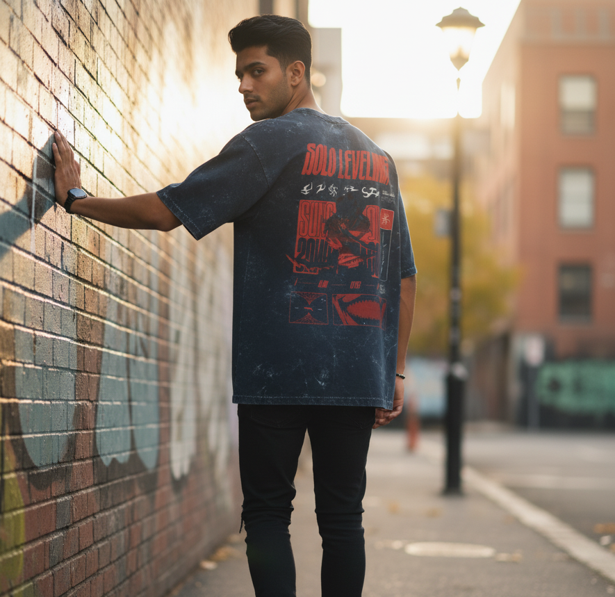 Solo leveling Acid Washed Oversized Tee
