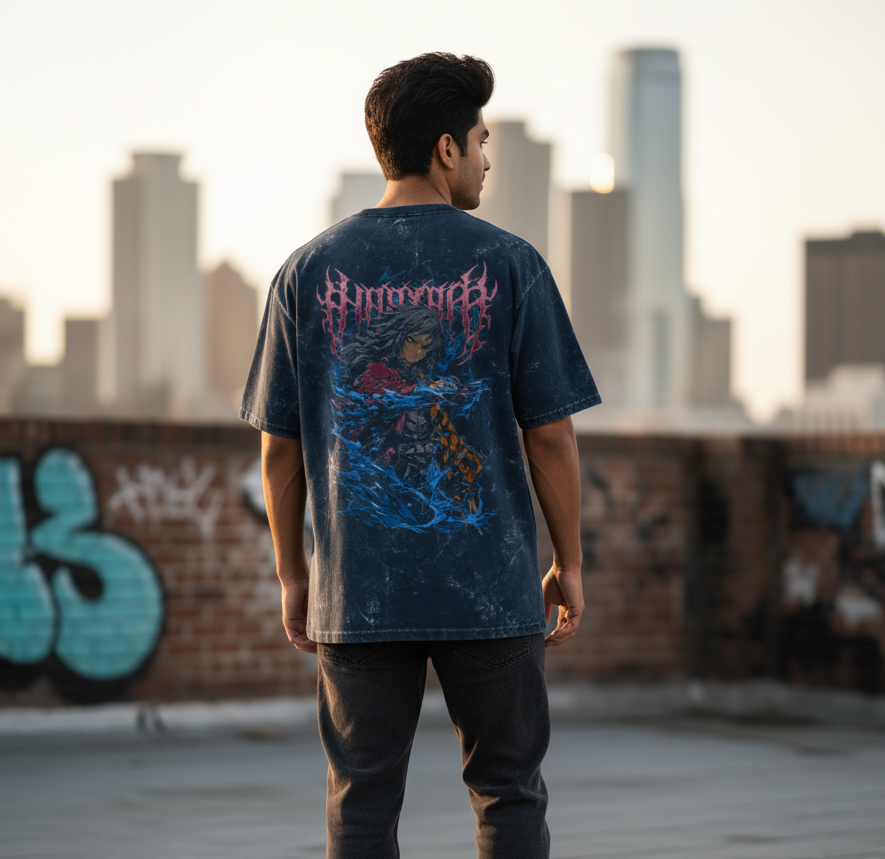 Water hashira Acid Washed Oversized Tee
