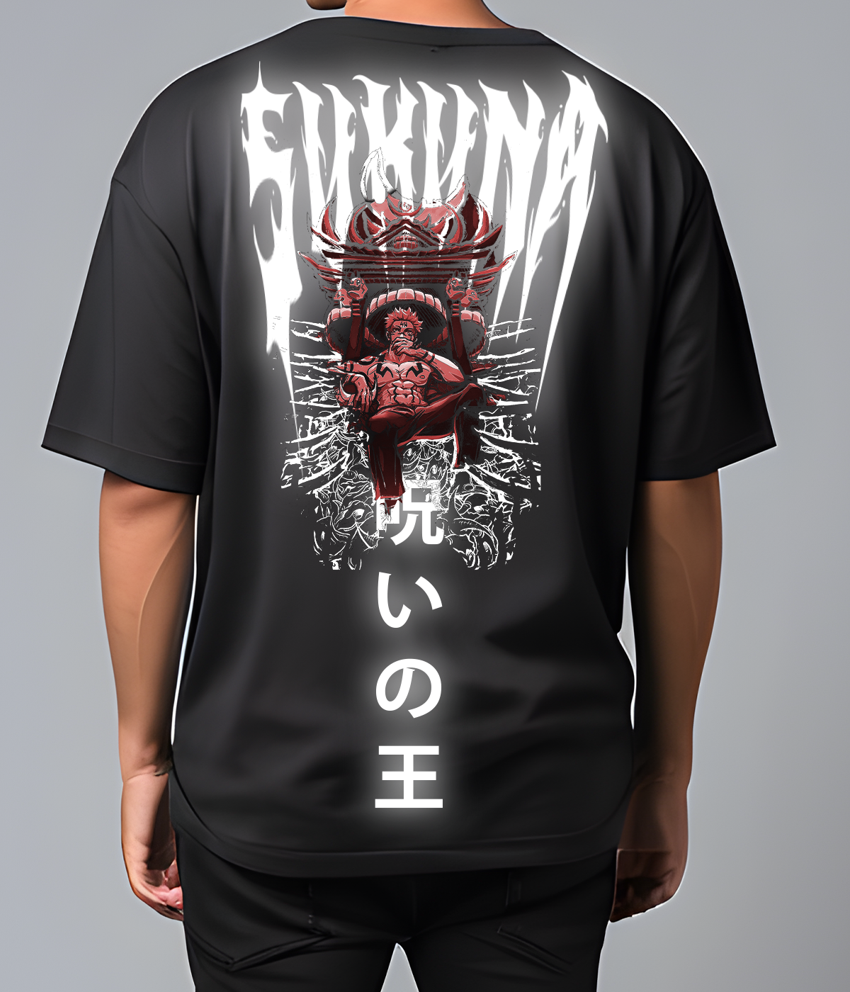 SUKUNA KING Reflective oversize drop shoulder t shirt